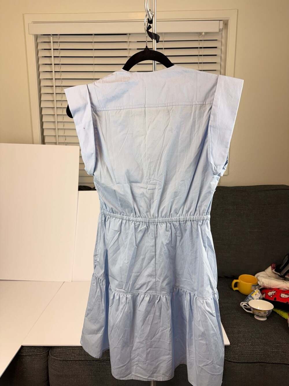 NWT  XS Steve Madden Women's Light Blue V-Neck Tiered Mini Dress Cap Sleeve - Picture 3 of 4